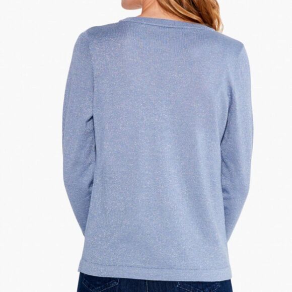 NIC+ZOE V Neck Long Sleeve Shimmer Sweater Tee Blue Size PP / Size 0P - Size 2P - Picture 3 of 8